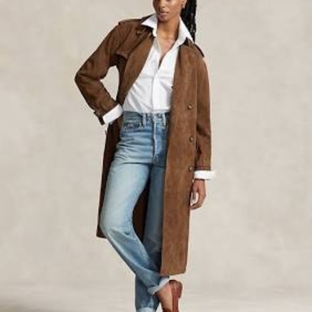 Brown Suede Women's Trench Coat